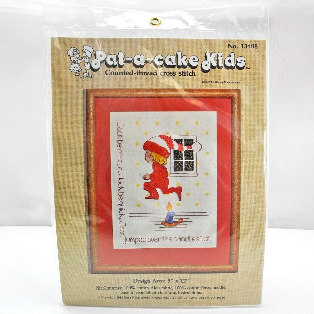 Vintage Pat-a-Cake Kids Cross Stitch Kit Jack Be Nimble Nursery 13408 Sealed